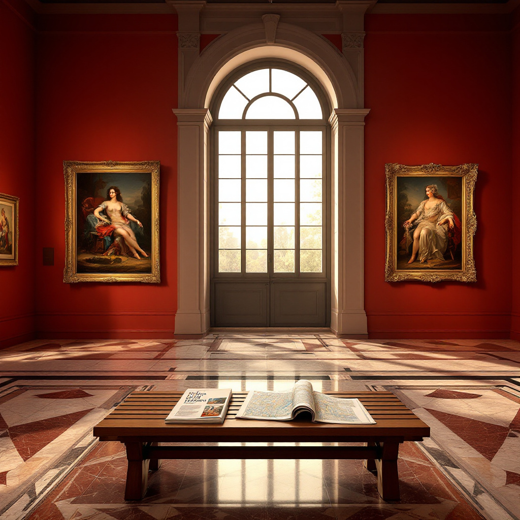 Kunst und Kultur Wochenende in Wien planen: Museumsinnenraum mit Gemälden und Ausstellungsbroschüre